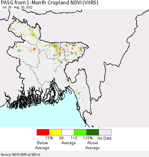 Bangladesh PASG from 1-Month Cropland NDVI (VIIRS) Thematic Map For 8/13/2022 - 8/20/2022