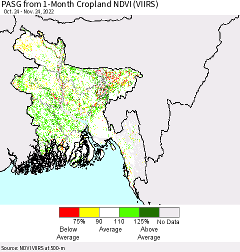 Bangladesh PASG from 1-Month Cropland NDVI (VIIRS) Thematic Map For 11/17/2022 - 11/24/2022