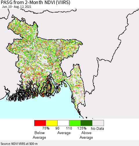 Bangladesh PASG from 2-Month NDVI (VIIRS) Thematic Map For 8/5/2021 - 8/12/2021