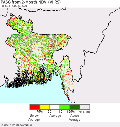 Bangladesh PASG from 2-Month NDVI (VIIRS) Thematic Map For 8/13/2021 - 8/20/2021