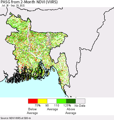 Bangladesh PASG from 2-Month NDVI (VIIRS) Thematic Map For 9/22/2021 - 9/29/2021