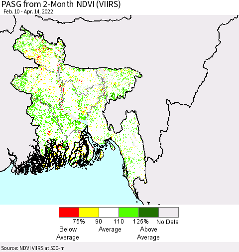 Bangladesh PASG from 2-Month NDVI (VIIRS) Thematic Map For 4/7/2022 - 4/14/2022