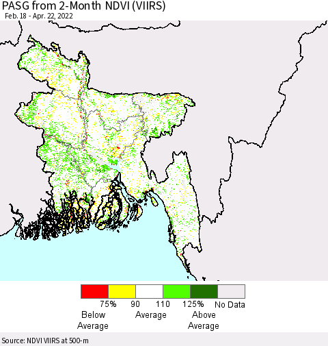 Bangladesh PASG from 2-Month NDVI (VIIRS) Thematic Map For 4/15/2022 - 4/22/2022