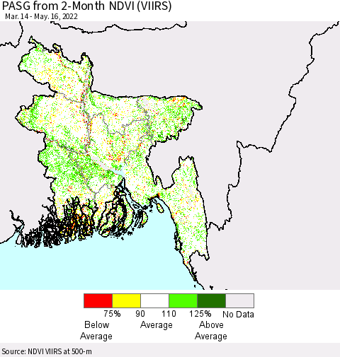 Bangladesh PASG from 2-Month NDVI (VIIRS) Thematic Map For 5/9/2022 - 5/16/2022