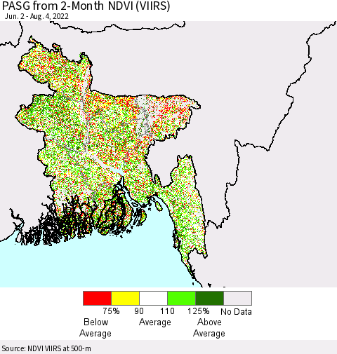 Bangladesh PASG from 2-Month NDVI (VIIRS) Thematic Map For 7/28/2022 - 8/4/2022