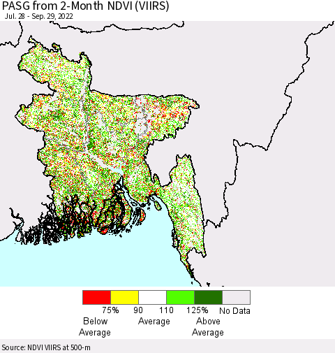 Bangladesh PASG from 2-Month NDVI (VIIRS) Thematic Map For 9/22/2022 - 9/29/2022
