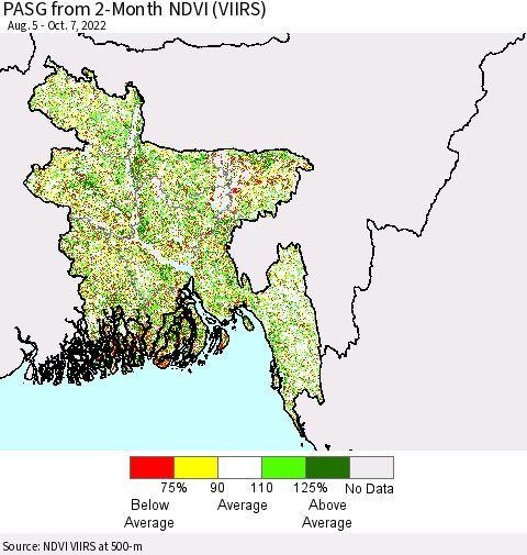 Bangladesh PASG from 2-Month NDVI (VIIRS) Thematic Map For 9/30/2022 - 10/7/2022