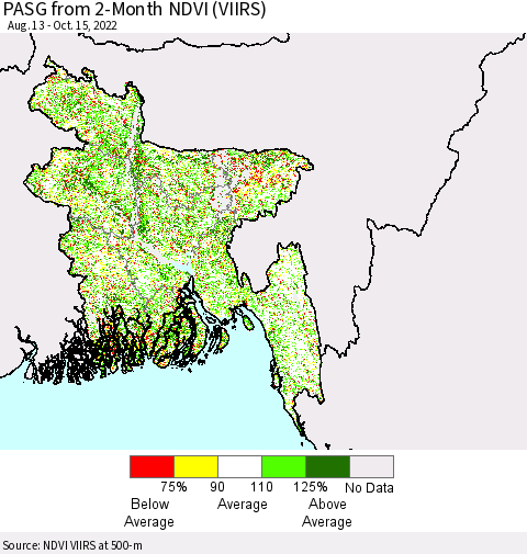 Bangladesh PASG from 2-Month NDVI (VIIRS) Thematic Map For 10/8/2022 - 10/15/2022