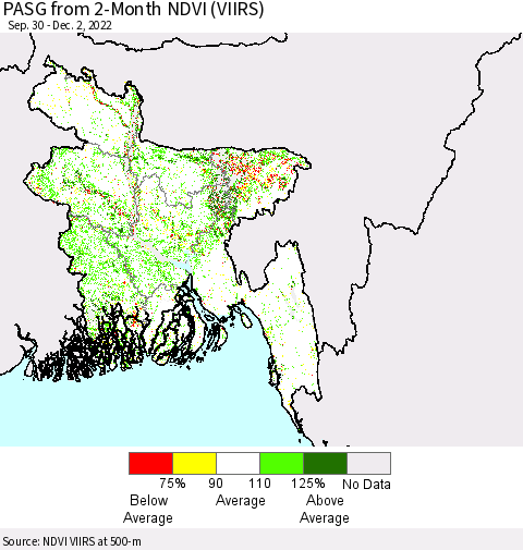 Bangladesh PASG from 2-Month NDVI (VIIRS) Thematic Map For 11/25/2022 - 12/2/2022