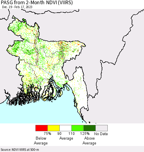 Bangladesh PASG from 2-Month NDVI (VIIRS) Thematic Map For 2/10/2023 - 2/17/2023