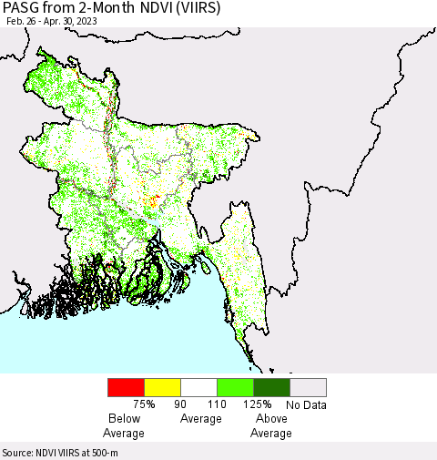 Bangladesh PASG from 2-Month NDVI (VIIRS) Thematic Map For 4/23/2023 - 4/30/2023