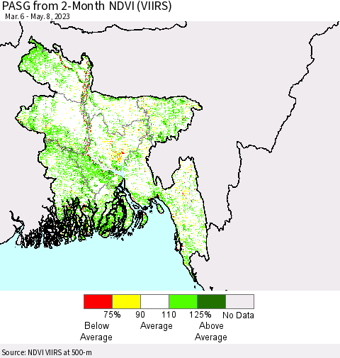 Bangladesh PASG from 2-Month NDVI (VIIRS) Thematic Map For 5/1/2023 - 5/8/2023