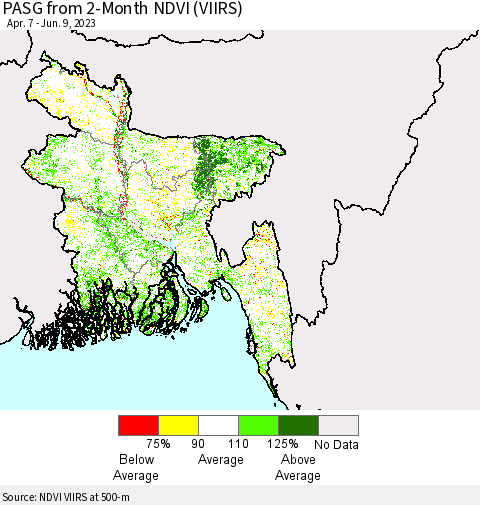 Bangladesh PASG from 2-Month NDVI (VIIRS) Thematic Map For 6/2/2023 - 6/9/2023