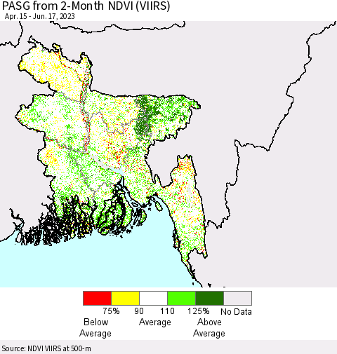 Bangladesh PASG from 2-Month NDVI (VIIRS) Thematic Map For 6/10/2023 - 6/17/2023