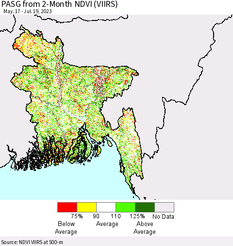 Bangladesh PASG from 2-Month NDVI (VIIRS) Thematic Map For 7/12/2023 - 7/19/2023