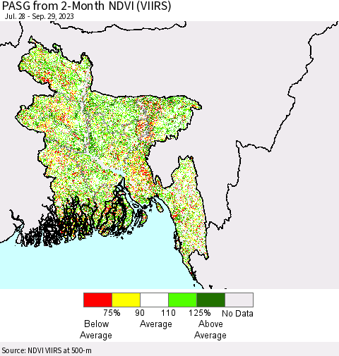 Bangladesh PASG from 2-Month NDVI (VIIRS) Thematic Map For 9/22/2023 - 9/29/2023