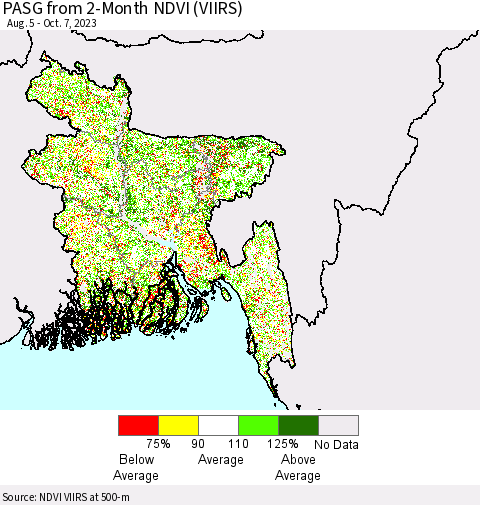 Bangladesh PASG from 2-Month NDVI (VIIRS) Thematic Map For 9/30/2023 - 10/7/2023
