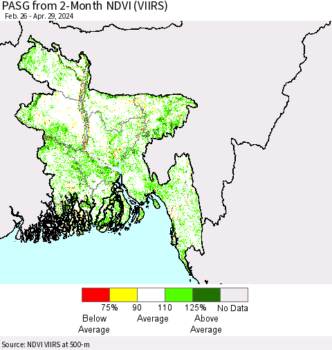Bangladesh PASG from 2-Month NDVI (VIIRS) Thematic Map For 4/22/2024 - 4/29/2024