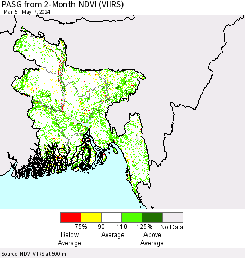 Bangladesh PASG from 2-Month NDVI (VIIRS) Thematic Map For 4/30/2024 - 5/7/2024
