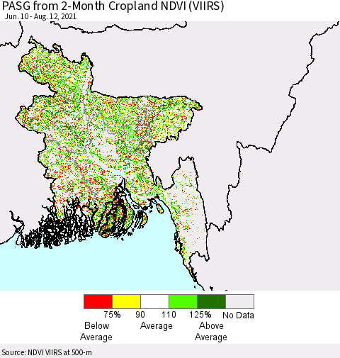 Bangladesh PASG from 2-Month Cropland NDVI (VIIRS) Thematic Map For 8/5/2021 - 8/12/2021