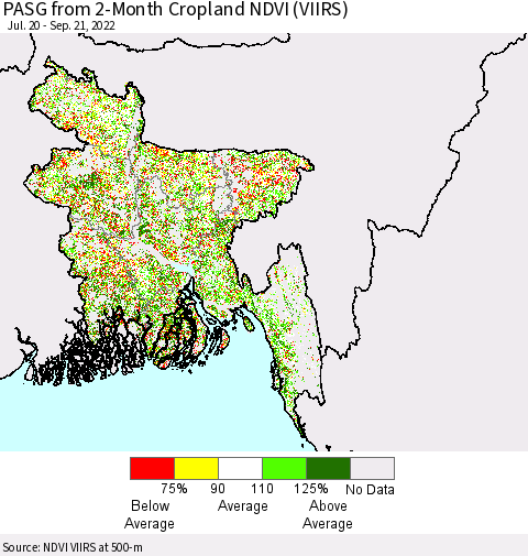 Bangladesh PASG from 2-Month Cropland NDVI (VIIRS) Thematic Map For 9/14/2022 - 9/21/2022