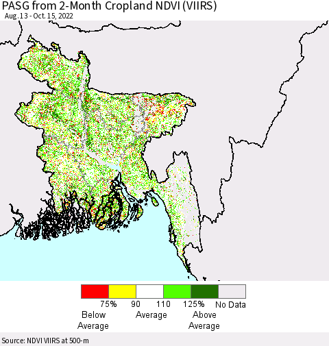 Bangladesh PASG from 2-Month Cropland NDVI (VIIRS) Thematic Map For 10/8/2022 - 10/15/2022