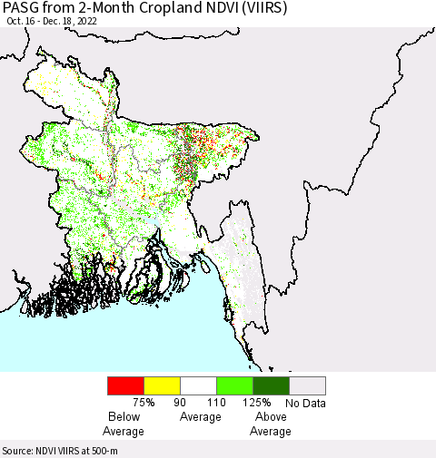 Bangladesh PASG from 2-Month Cropland NDVI (VIIRS) Thematic Map For 12/11/2022 - 12/18/2022