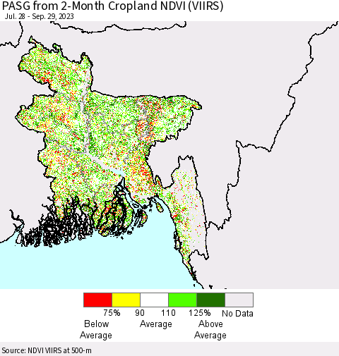 Bangladesh PASG from 2-Month Cropland NDVI (VIIRS) Thematic Map For 9/22/2023 - 9/29/2023