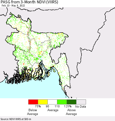 Bangladesh PASG from 3-Month NDVI (VIIRS) Thematic Map For 5/1/2022 - 5/8/2022
