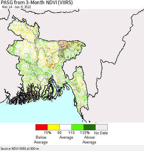 Bangladesh PASG from 3-Month NDVI (VIIRS) Thematic Map For 6/2/2022 - 6/9/2022