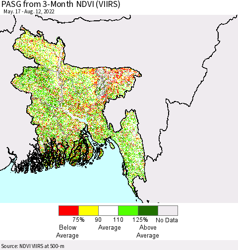 Bangladesh PASG from 3-Month NDVI (VIIRS) Thematic Map For 8/5/2022 - 8/12/2022
