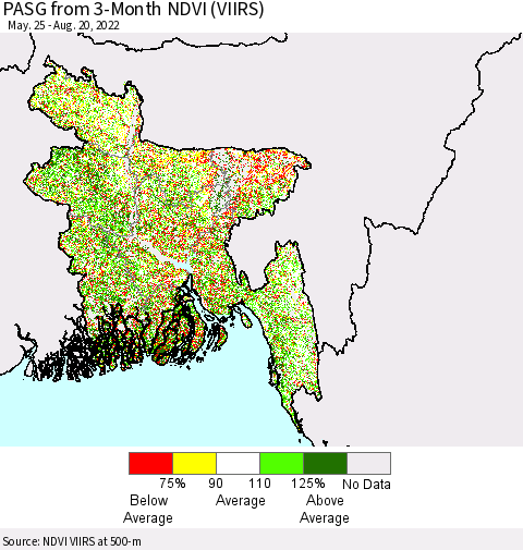 Bangladesh PASG from 3-Month NDVI (VIIRS) Thematic Map For 8/13/2022 - 8/20/2022