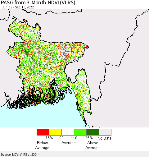 Bangladesh PASG from 3-Month NDVI (VIIRS) Thematic Map For 9/6/2022 - 9/13/2022