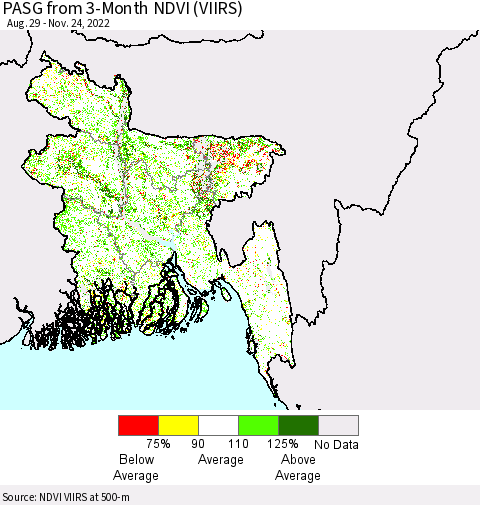 Bangladesh PASG from 3-Month NDVI (VIIRS) Thematic Map For 11/17/2022 - 11/24/2022