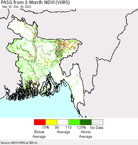 Bangladesh PASG from 3-Month NDVI (VIIRS) Thematic Map For 12/19/2022 - 12/26/2022