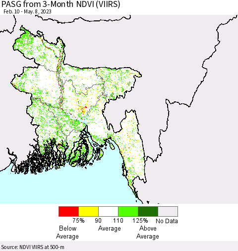 Bangladesh PASG from 3-Month NDVI (VIIRS) Thematic Map For 5/1/2023 - 5/8/2023