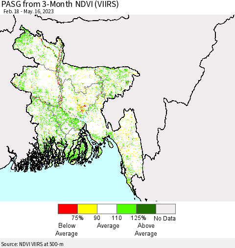 Bangladesh PASG from 3-Month NDVI (VIIRS) Thematic Map For 5/9/2023 - 5/16/2023