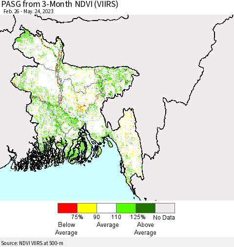 Bangladesh PASG from 3-Month NDVI (VIIRS) Thematic Map For 5/17/2023 - 5/24/2023