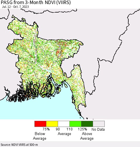Bangladesh PASG from 3-Month NDVI (VIIRS) Thematic Map For 9/30/2023 - 10/7/2023