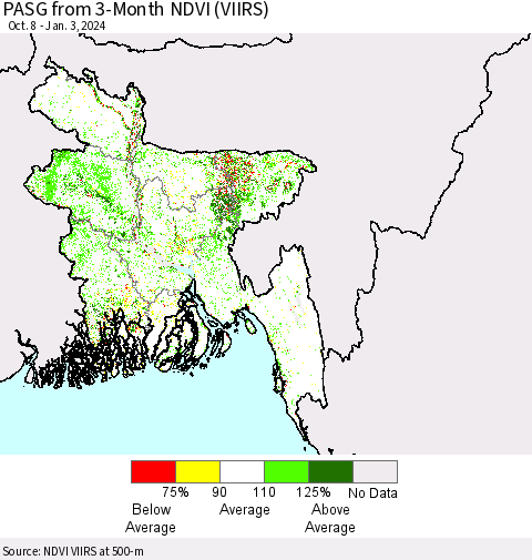 Bangladesh PASG from 3-Month NDVI (VIIRS) Thematic Map For 12/27/2023 - 1/3/2024