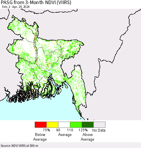 Bangladesh PASG from 3-Month NDVI (VIIRS) Thematic Map For 4/22/2024 - 4/29/2024