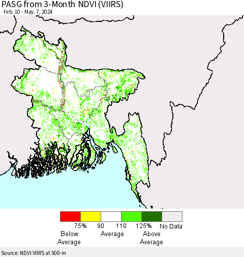 Bangladesh PASG from 3-Month NDVI (VIIRS) Thematic Map For 4/30/2024 - 5/7/2024