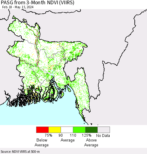 Bangladesh PASG from 3-Month NDVI (VIIRS) Thematic Map For 5/8/2024 - 5/15/2024