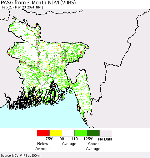 Bangladesh PASG from 3-Month NDVI (VIIRS) Thematic Map For 5/16/2024 - 5/23/2024