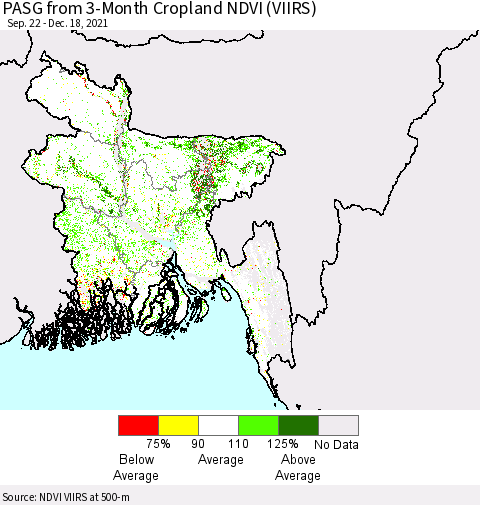 Bangladesh PASG from 3-Month Cropland NDVI (VIIRS) Thematic Map For 12/11/2021 - 12/18/2021