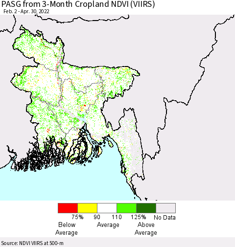 Bangladesh PASG from 3-Month Cropland NDVI (VIIRS) Thematic Map For 4/23/2022 - 4/30/2022