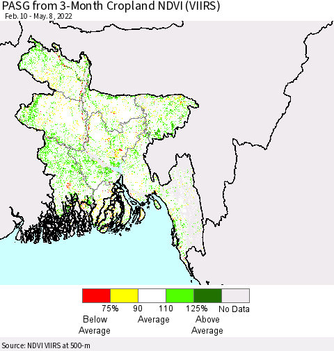Bangladesh PASG from 3-Month Cropland NDVI (VIIRS) Thematic Map For 5/1/2022 - 5/8/2022