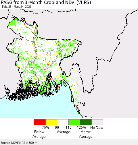 Bangladesh PASG from 3-Month Cropland NDVI (VIIRS) Thematic Map For 5/17/2023 - 5/24/2023