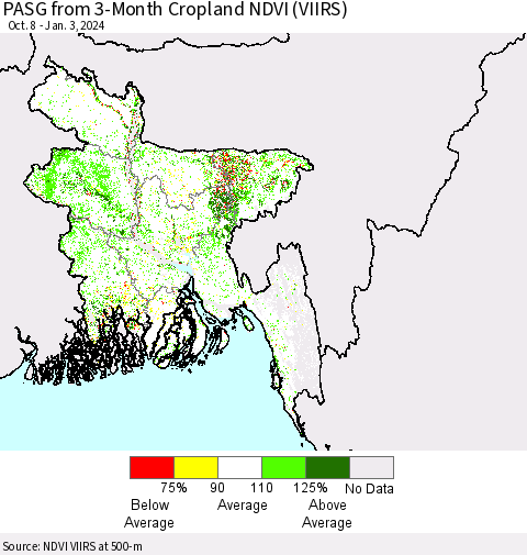 Bangladesh PASG from 3-Month Cropland NDVI (VIIRS) Thematic Map For 12/27/2023 - 1/3/2024