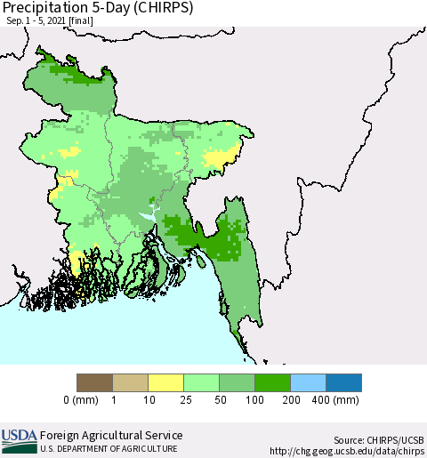 Bangladesh Precipitation 5-Day (CHIRPS) Thematic Map For 9/1/2021 - 9/5/2021